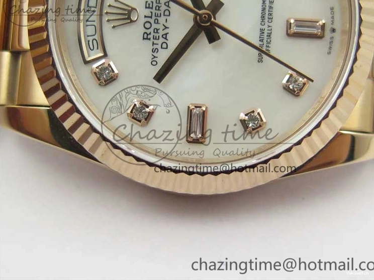 Best Bp RG Crystral 36 Edition 128239 on MOP Bracelet RG President Markers Dial Day-Date Maker White 0319